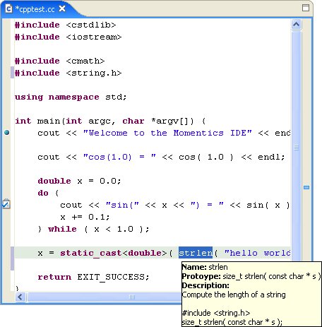 C/C++&nbsp;editor; Hover help