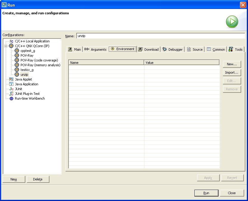 Launch - Environment tab