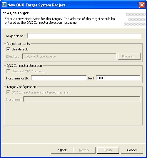 New QNX System Target project