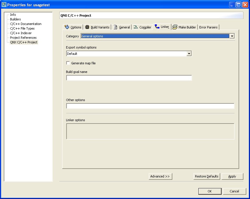 Linker tab, Project properties